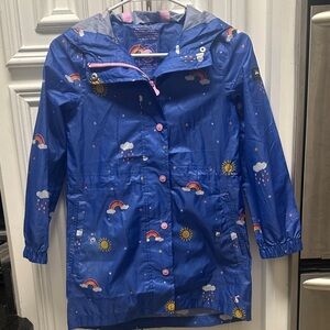 Joules Blue Raincoat with Rainbow Accents